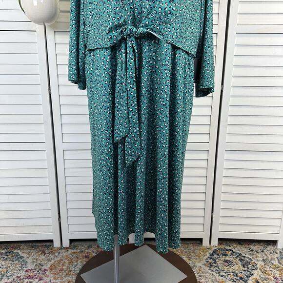 New Eloquii Dots Amazing Green Tie Front Dress V Neck‎ Womens Plus Size 26 - Picture 5 of 9